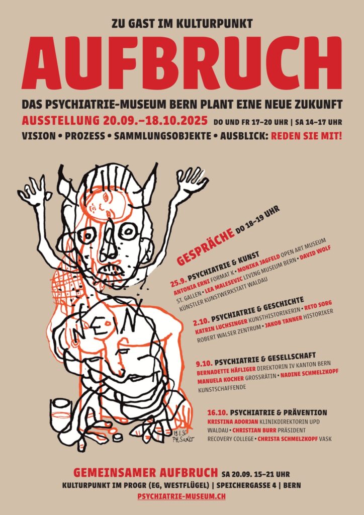 Flyer zum "Aufbruch" des Psychiatrie-Museums in Kulturpunkt im Progr Bern.